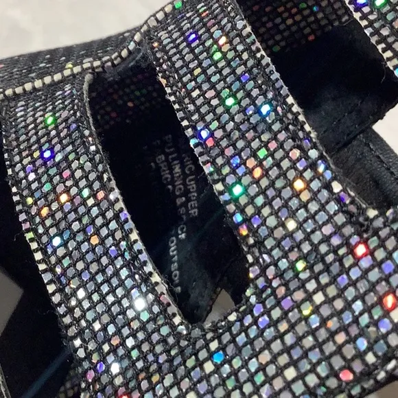Steve Madden - Sz 8 - strappy multi sparkle peep toe boots - sexy wow tie up