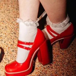 Steve Madden Twice Red Patent Leather Mary Jane Platform Block Heel Shoes