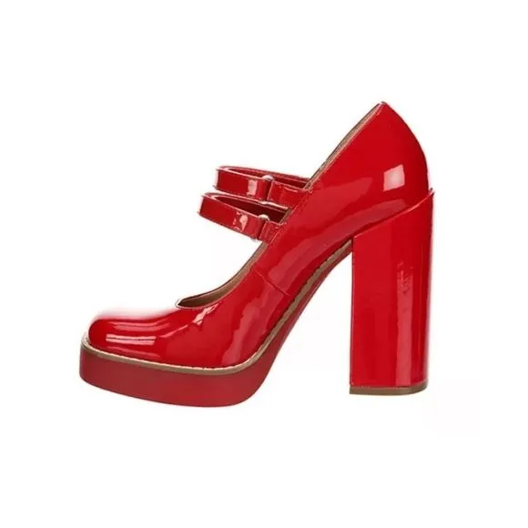 Steve Madden Twice Red Patent Leather Mary Jane Platform Block Heel Shoes