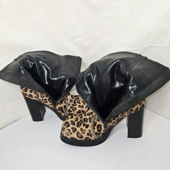 Steve Madden Vintage 90s Y2K Chunky Square Toe  Leather Cheetah Boots Size  7.5B