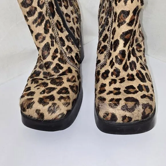 Steve Madden Vintage 90s Y2K Chunky Square Toe  Leather Cheetah Boots Size  7.5B