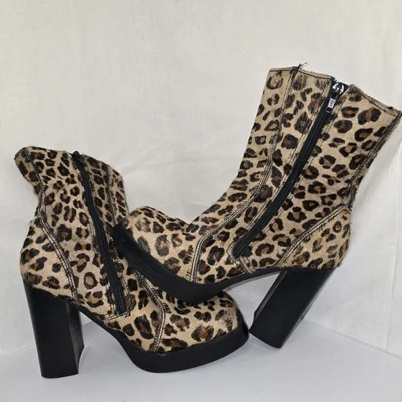 Steve Madden Vintage 90s Y2K Chunky Square Toe  Leather Cheetah Boots Size  7.5B