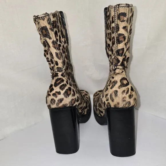 Steve Madden Vintage 90s Y2K Chunky Square Toe  Leather Cheetah Boots Size  7.5B