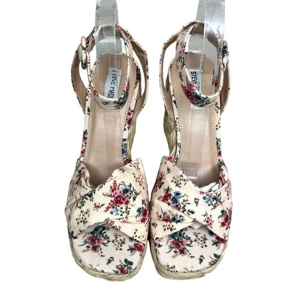 Steve Madden Womens Espadrille Wedge Sandals Poloma Floral Ankle Strap‎ Sz 10M