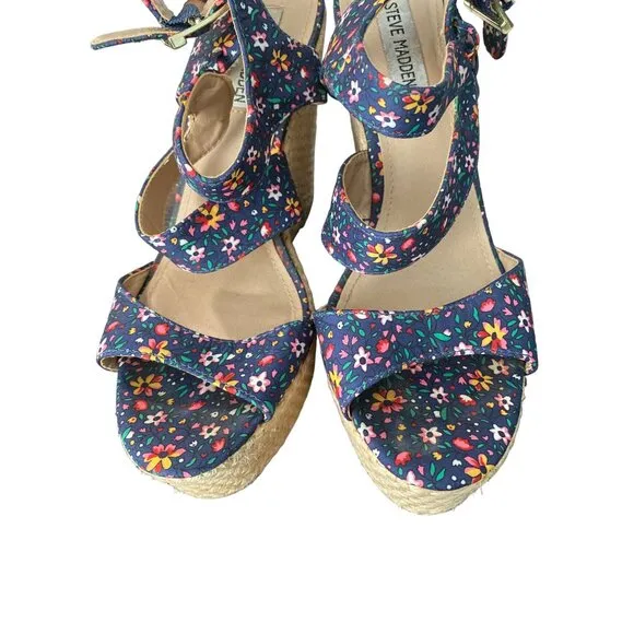 Steve Madden Women's Jenny Floral Espadrille Platform Wedge Sandals Size 7.5