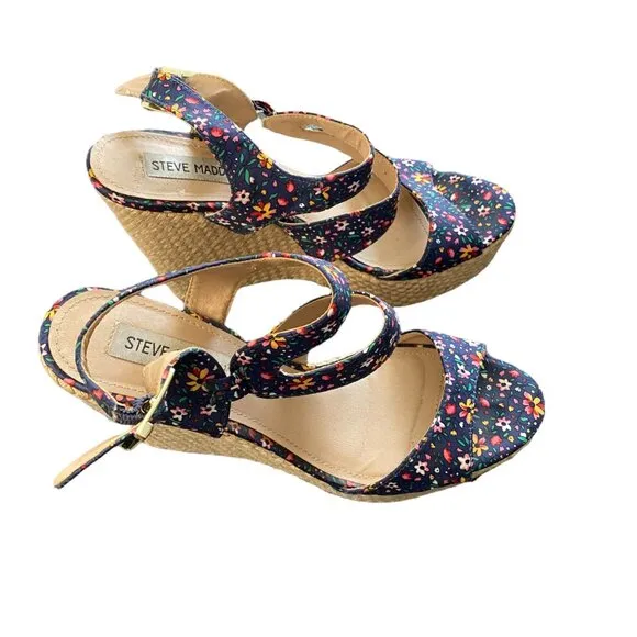 Steve Madden Women's Jenny Floral Espadrille Platform Wedge Sandals Size 7.5