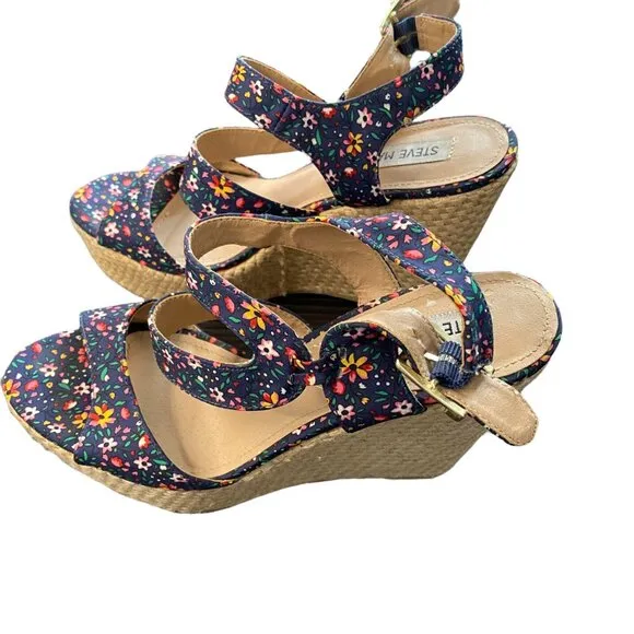 Steve Madden Women's Jenny Floral Espadrille Platform Wedge Sandals Size 7.5