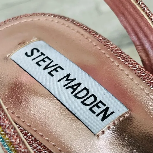 Steve Madden Women’s Laurel Rainbow Glitter Platform Sandals Ankle Strap NWOB