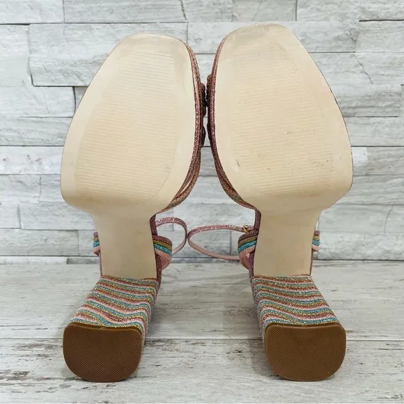 Steve Madden Women’s Laurel Rainbow Glitter Platform Sandals Ankle Strap NWOB