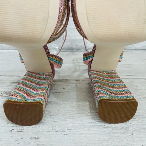 Steve Madden Women’s Laurel Rainbow Glitter Platform Sandals Ankle Strap NWOB