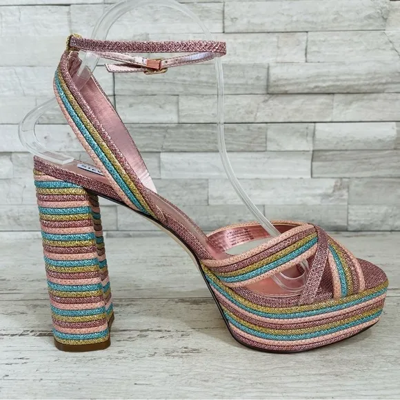 Steve Madden Women’s Laurel Rainbow Glitter Platform Sandals Ankle Strap NWOB