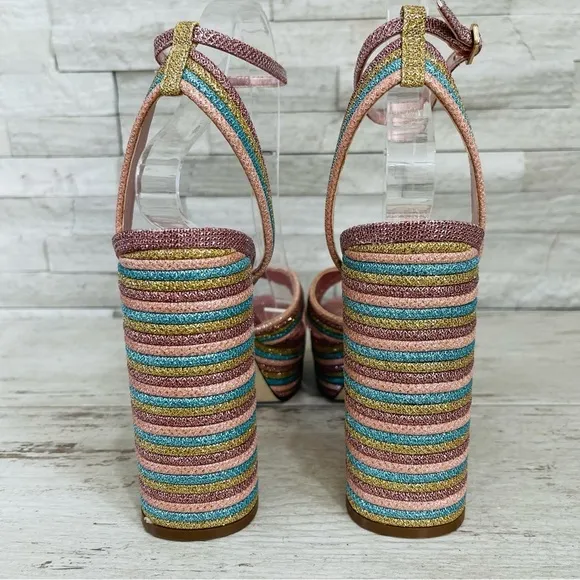 Steve Madden Women’s Laurel Rainbow Glitter Platform Sandals Ankle Strap NWOB