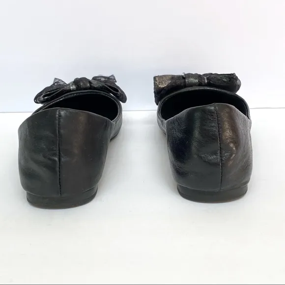 Steven Madden P/shae black leather silver bow ballet flats shoes