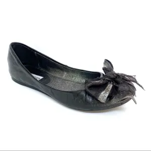 Steven Madden P/shae black leather silver bow ballet flats shoes