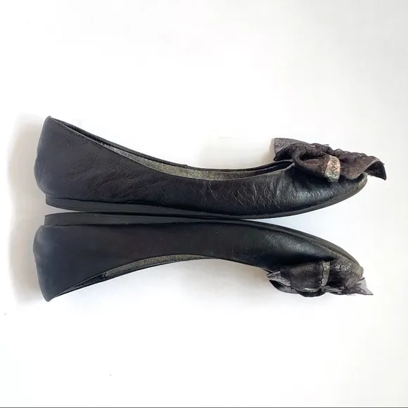 Steven Madden P/shae black leather silver bow ballet flats shoes