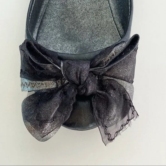 Steven Madden P/shae black leather silver bow ballet flats shoes