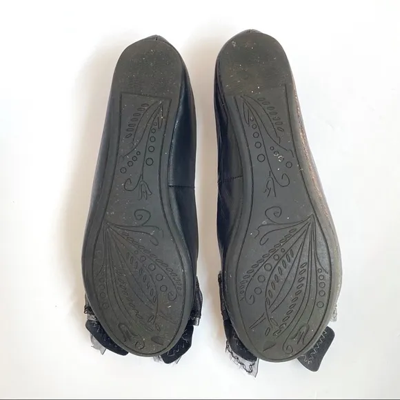 Steven Madden P/shae black leather silver bow ballet flats shoes