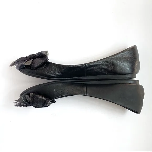Steven Madden P/shae black leather silver bow ballet flats shoes