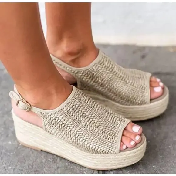 Steven Steve Madden Courage Espadrille Sandals Women’s 9.5‎ Peep Open Toe Taupe