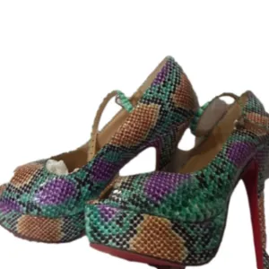 Stiletto genuine leather Snake skin  ,Peep toes high heels . Mary Jane.