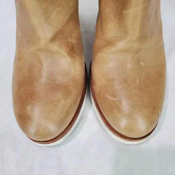 STRATEGIA Leather and Wood Patform Contemporary Ankle Boots EU 38 Tan