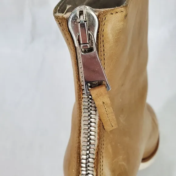 STRATEGIA Leather and Wood Patform Contemporary Ankle Boots EU 38 Tan