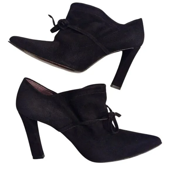 Stuart Weitzman 'Aokhi' Pointed Toe Suede Bootie with 4&quot; Heel, Black, Size 8.5 M