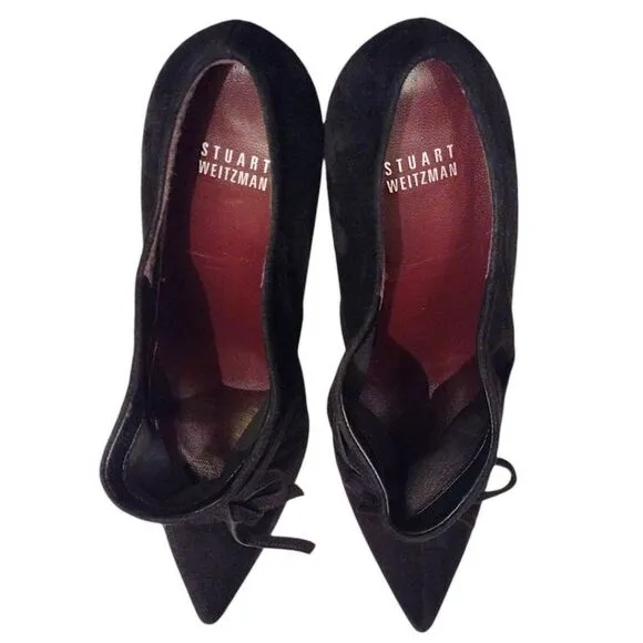 Stuart Weitzman 'Aokhi' Pointed Toe Suede Bootie with 4&quot; Heel, Black, Size 8.5 M