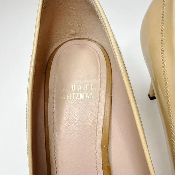 Stuart Weitzman Avignon Adobe Aniline Peep Toe Heels Tan Patent Leather Size 9