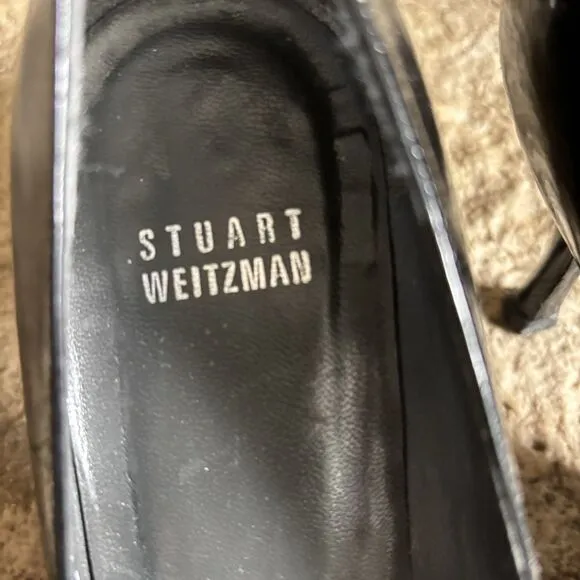 STUART WEITZMAN Black Patent Leather Peep Toe Ribbon Bow Pumps Heels 7.5