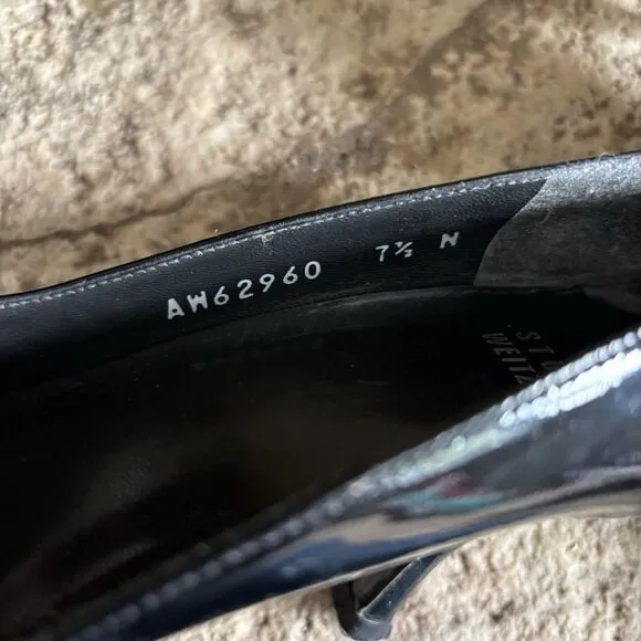 STUART WEITZMAN Black Patent Leather Peep Toe Ribbon Bow Pumps Heels 7.5