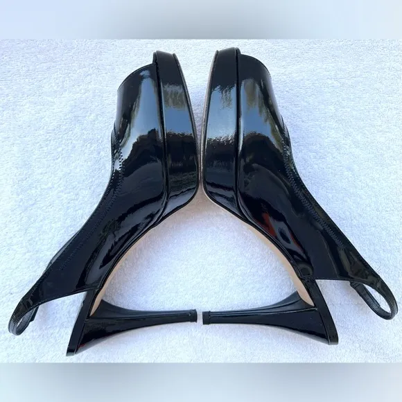 Stuart Weitzman Black Patent Leather Peep Toe Slingback Heels. Black. Size 9