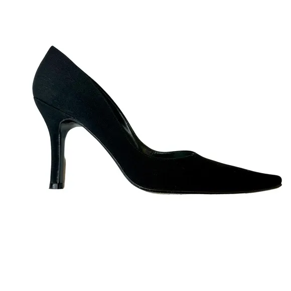 Stuart Weitzman Black Pointy Toe Stiletto Pump Fabric Heels Size 5.5