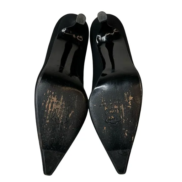 Stuart Weitzman Black Pointy Toe Stiletto Pump Fabric Heels Size 5.5