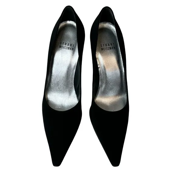 Stuart Weitzman Black Pointy Toe Stiletto Pump Fabric Heels Size 5.5