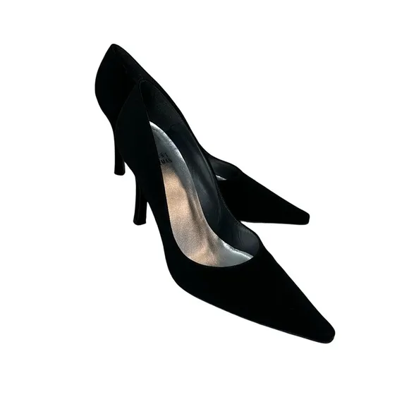 Stuart Weitzman Black Pointy Toe Stiletto Pump Fabric Heels Size 5.5