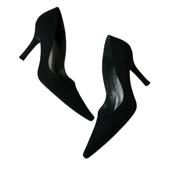 Stuart Weitzman Black Pointy Toe Stiletto Pump Fabric Heels Size 5.5