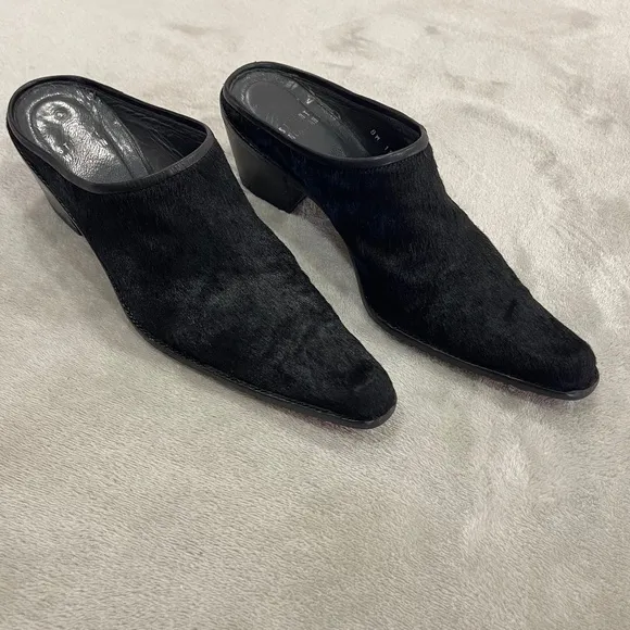 Stuart Weitzman Black Pony Hair Mules Size 7