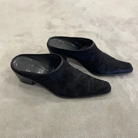 Stuart Weitzman Black Pony Hair Mules Size 7