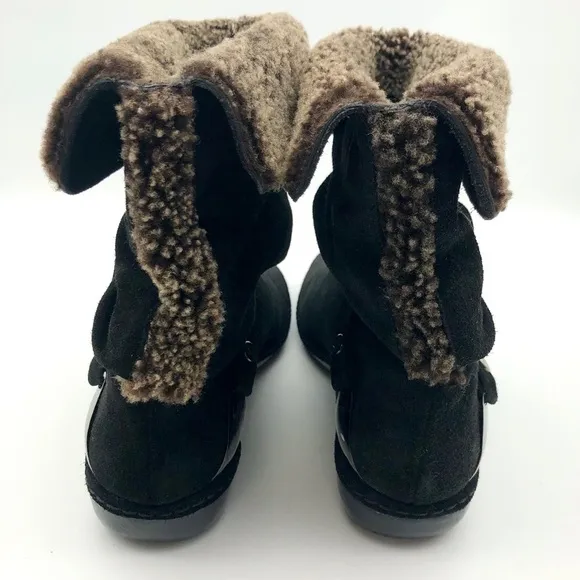 Stuart Weitzman Black Suede Sherpa Ankle Boots