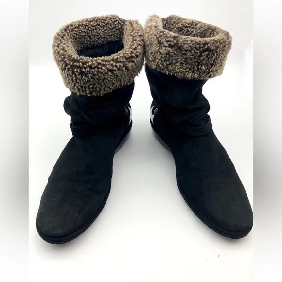 Stuart Weitzman Black Suede Sherpa Ankle Boots