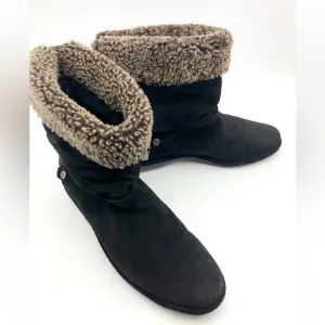 Stuart Weitzman Black Suede Sherpa Ankle Boots