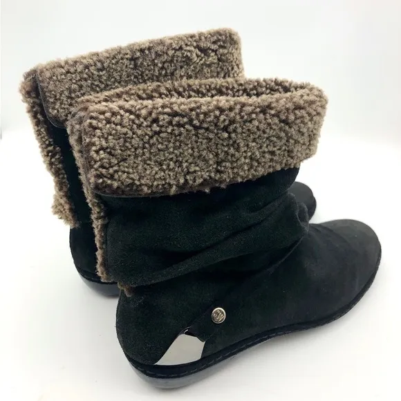 Stuart Weitzman Black Suede Sherpa Ankle Boots
