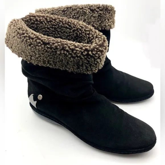 Stuart Weitzman Black Suede Sherpa Ankle Boots