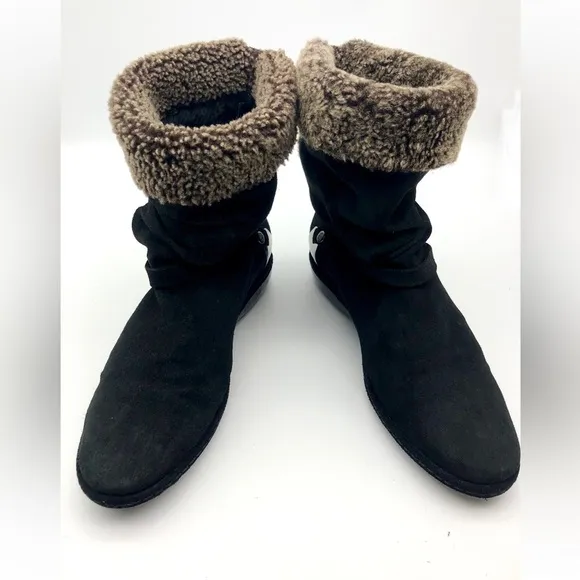 Stuart Weitzman Black Suede Sherpa Ankle Boots