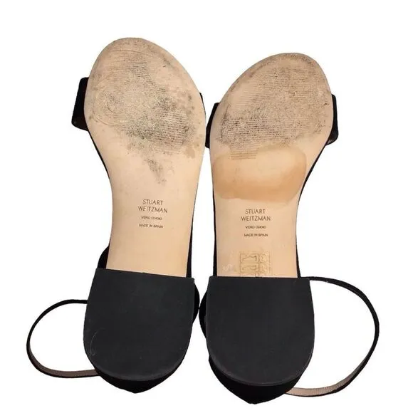 Stuart Weitzman Black Suede Block Heel Strappy Sandal Size 9 1/2