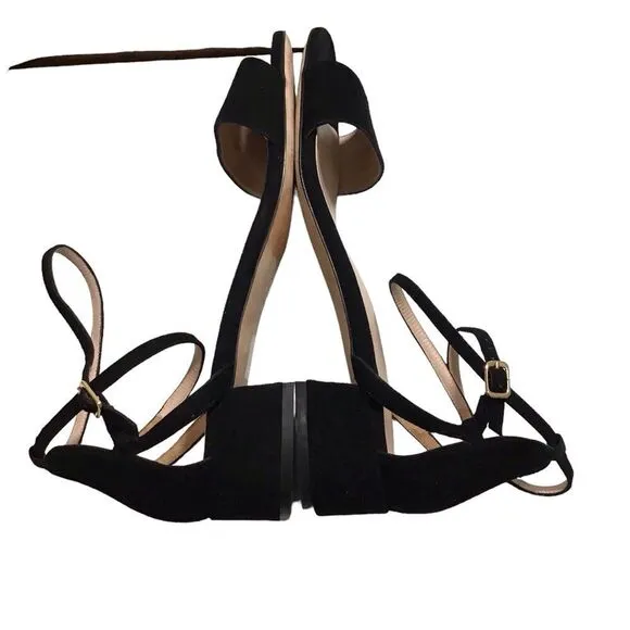 Stuart Weitzman Black Suede Block Heel Strappy Sandal Size 9 1/2