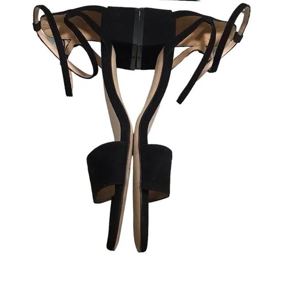 Stuart Weitzman Black Suede Block Heel Strappy Sandal Size 9 1/2