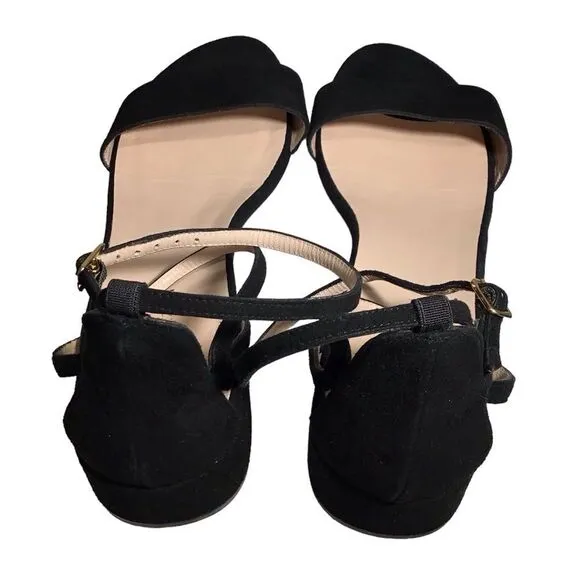 Stuart Weitzman Black Suede Block Heel Strappy Sandal Size 9 1/2