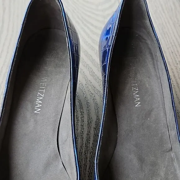 Stuart Weitzman Blue Patent Crocodile Heels - Leather Embossed 9.5M Pumps